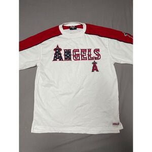 Stitches Los Angeles Angels Jersey Shirt Mens Large White Red Patriotic Stars L